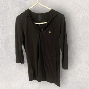 SUPER soft LaCoste sz38/S/M hooded top modal cotton 3/4 longsleeves black button